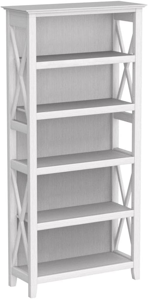 Bush Home Key West 5 Shelf Bookcase - Set of 2 | Tall Bookshelves in Pure White Oak | Sturdy Display Shelves for Library, Living Room, and Home Office