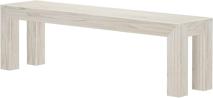 Plank+Beam 60 Inch Dining Bench for Dining Room, Bench for 72 Inch Table Kitchen Dining Seat, Wooden Outdoor Bench, Solid Wood Entryway Bench, White Sand Wirebrush