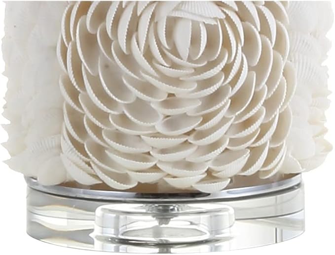 JONATHAN Y 28.5" Cream Seashell Resin and Crystal LED Table Lamp, Coastal Floral Mosaic Column Lamp with White Linen Drum Shade for Living Room, LED Bulb Included JYL1006A
