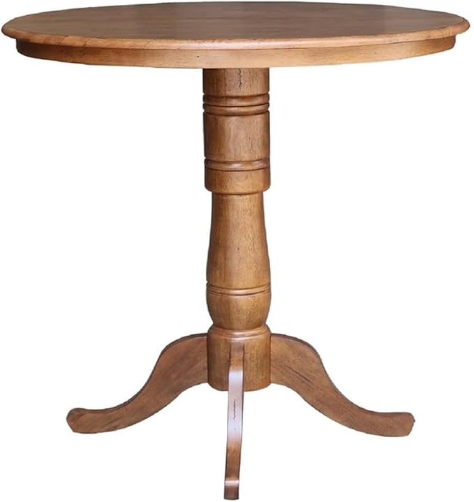 IC INTERNATIONAL CONCEPTS 36" Solid Wood Round Top Pedestal Table in Oak with 12" Leaf - 41.3" H