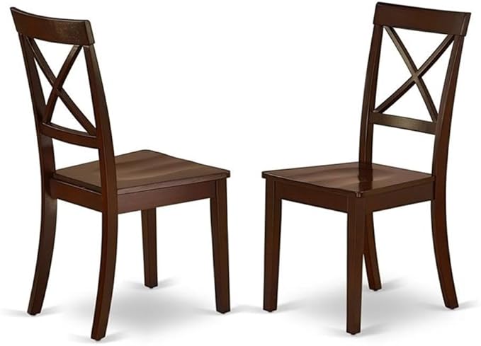 East West Furniture BOC-MAH-W Boston Dining Chairs - Cross Back Wood Seat Kitchen Chairs, Set of 2, Mahogany