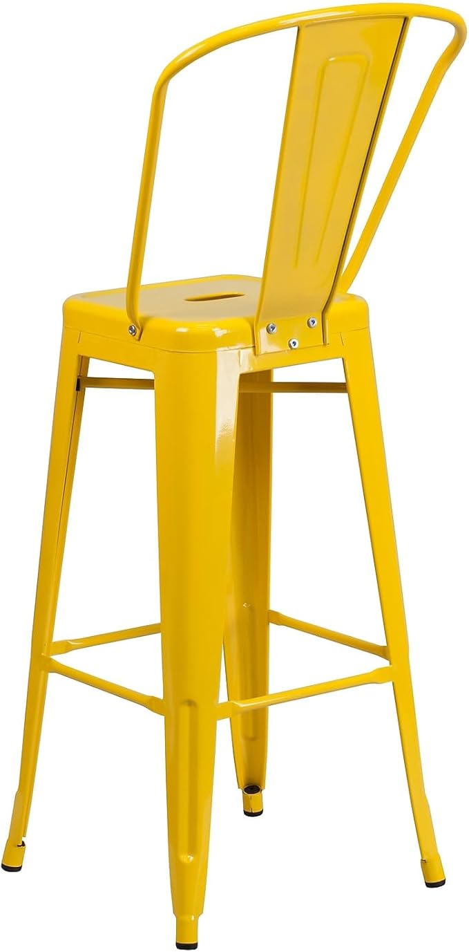 Flash Furniture Commercial Grade 30" High Yellow Metal Indoor-Outdoor Barstool with Removable Back