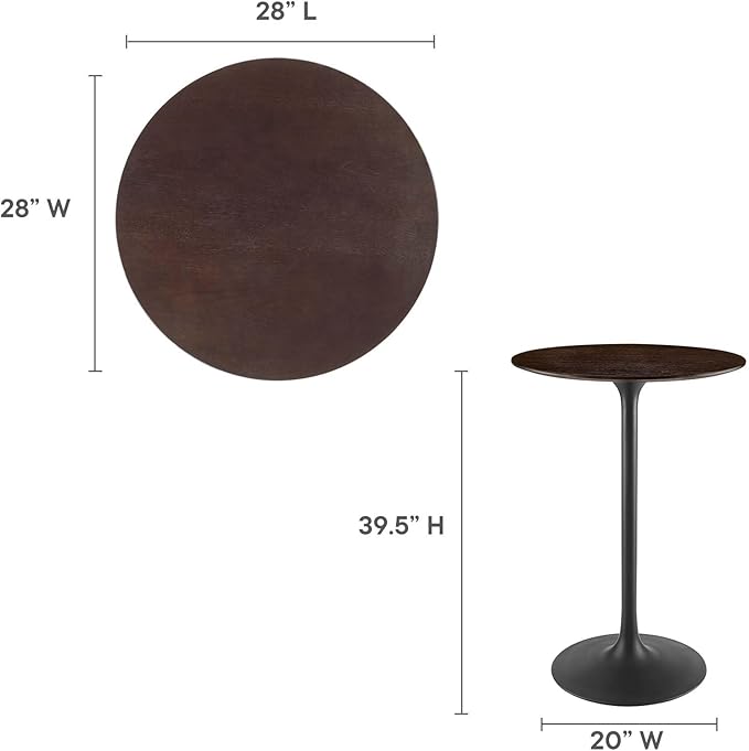 Modway Lippa Round 28" Wood Grain Mid-Century Modern Bar Table in Black Cherry Walnut