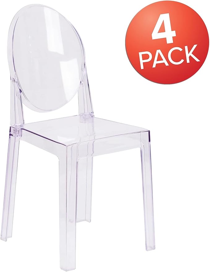 Flash Furniture Revna 4 Pack Revna Ghost Chair with Oval Back in Revna Transparent Crystal