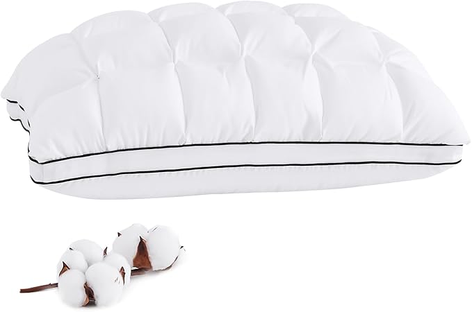 YOUR MOON Soft Support Pillow King Size, 100% Cotton Cover Noiseless Pillows, Fluffy Down-Alternative Pillow for Sleeping, Luxury Hotel Bed Pillows for Side Sleepers (White)
