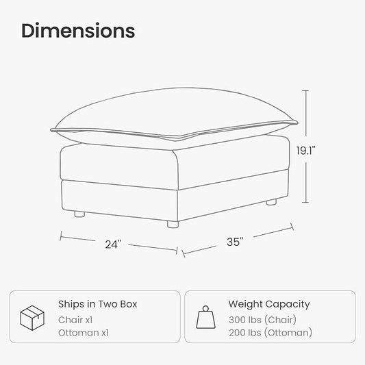 Modular Oversized Chair Ottoman with Removable Pillow Top, 39”W Big Ottoman, Convertible Square Foot Rest Stool, Upholstered Extra Seating for Living Room & Bedroom, Sand Beige
