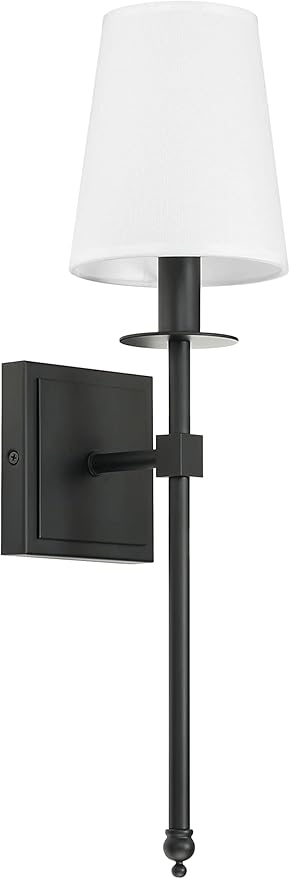 XiNBEi Lighting Black Wall Sconces Set of 2, Classic Sconces Wall Lighting with Flared White Fabric Shade 1 Light Wall Lamps for Bedroom Bedside Corridor & Living Room