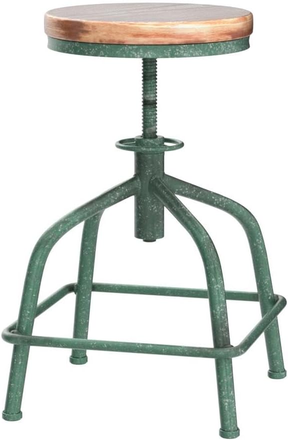 Topower Farmhouse Kitchen Stool, Industrial Counter Stool, Kitchen Deco Round Seat Standard Height Adjustable Swivel Bar Stools Indoor House Design Wood Seat Antique Green Set of 2