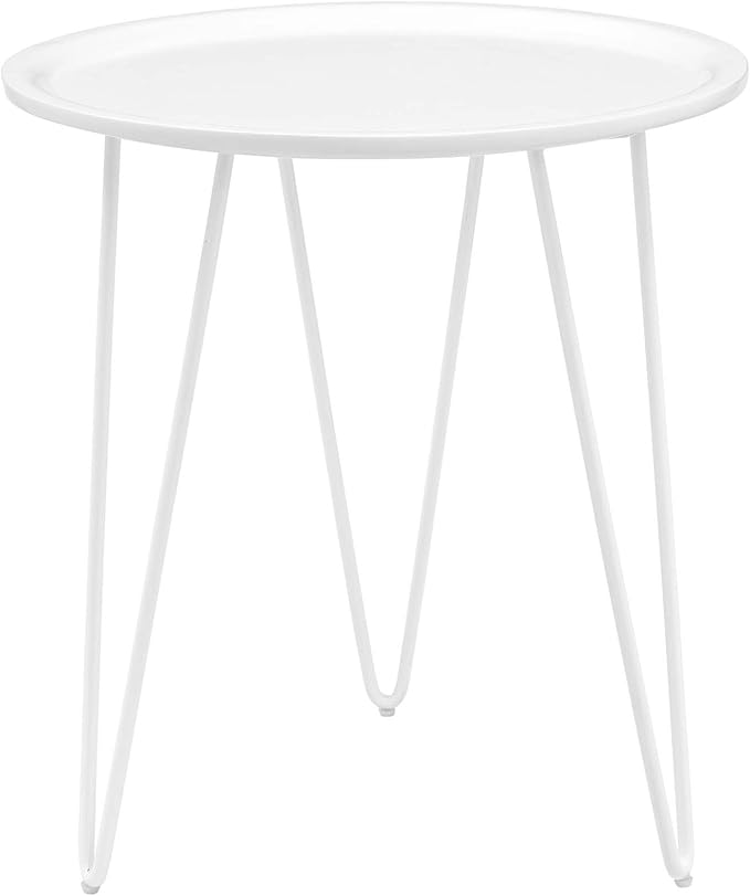 Modway Digress Mid-Century Round Side Table With Hairpin Legs in White