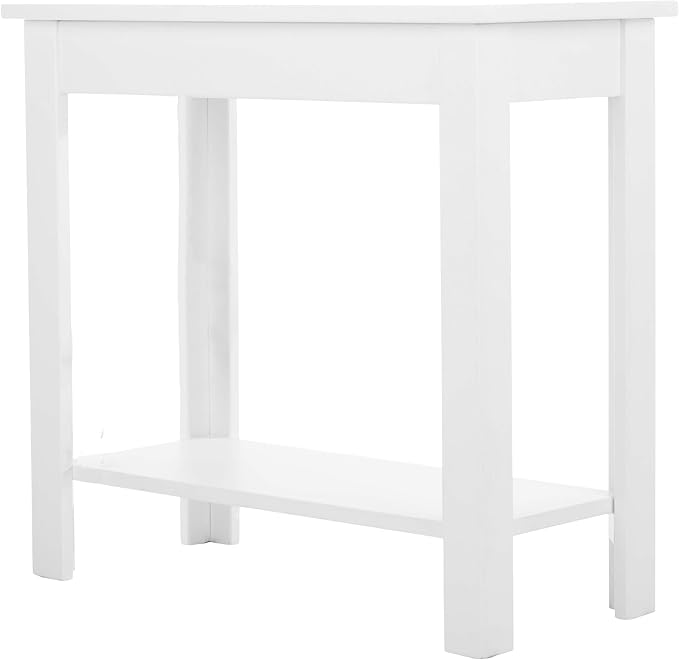 Narrow Side Table with Charging Station - Small End Table with 2 USB Ports, 2 Power Outlets, and Storage Shelf - Slim Nightstand for Living Room, Bedroom, or Small Spaces by Lavish Home (White)