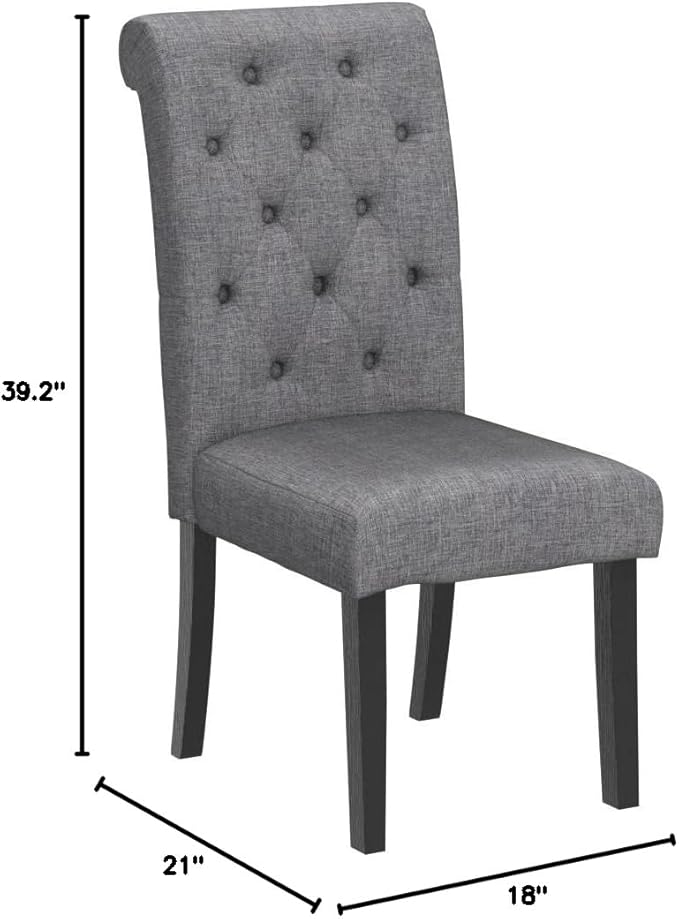 Roundhill Furniture Leviton Solid Wood Tufted Dining Chair, Set of 2, Gray