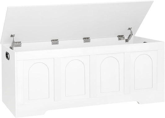 DINZI LVJ Storage Chest, 50” Extra Large Storage Bench with 2 Safety Hinges, Wooden Toy Box with Flip-Top, Large Trunk for Living Room, Playroom, Easy Assembly, White