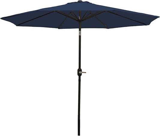 Sunnydaze Outdoor Patio Umbrella - Polyester Table Market Umbrella with Push-Button Tilt and Crank - 8 Sturdy Ribs - Navy Blue - 9ft