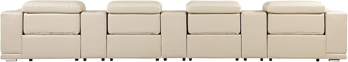 BlackJack Furniture Venice Top Grain Italian Leather Power Recline 7 Piece 4 Seater Sofa - 175" Theater Seating Modern Couch for Living Room Apartment with Adjustable Headrests & USB Port, Beige