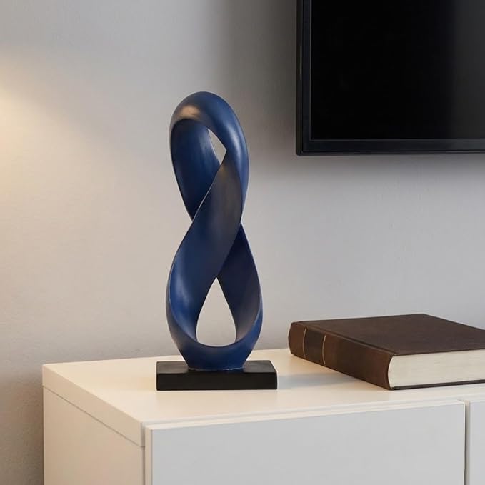 Large Blue Knot Decor Statue 14.6in Tall, Resin Geometric Tabletop Sculpture for Coffee Table, Modern Decorative Object for Shelves Mantel, Contemporary Home Decor Accent, Decorative Knot
