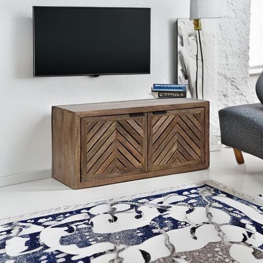 Kate and Laurel Mezzeta Boho Decorative 2-Door Wall Cabinet; 30 x 10 x 14; Natural Wood; Decorative Modern Storage Cabinet with Doors