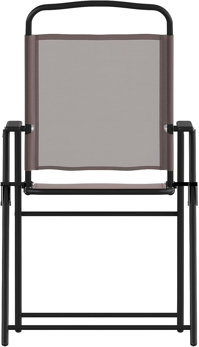 Flash Furniture Mystic Folding Patio Sling Chairs, Outdoor Textilene Lawn Chairs with Armrests, Set of 4, Brown