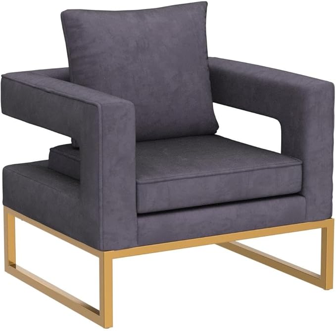Roundhill Furniture Lenola Upholstered Accent Arm Chair, Gray 27.5D x 29.75W x 34.5H in