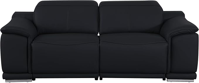 Blackjack Furniture Venice Top Grain Italian Leather Power Recliner Loveseat Sofa - 80" Theater Seating Modern Couch for Living Room Apartment Lounge Home with Adjustable Headrests & USB Port, Black