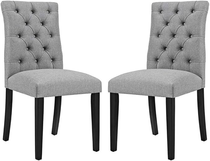 Modway Duchess Modern Tufted Button Upholstered Fabric Parsons Two Dining Chairs in Light Gray