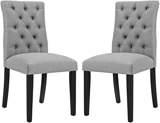 Modway Duchess Modern Tufted Button Upholstered Fabric Parsons Two Dining Chairs in Light Gray