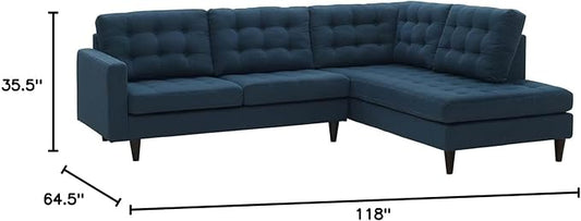 Modway EEI-2797-AZU Empress Mid-Century Modern Upholstered Fabric Right-Facing Sectional Sofa in Azure