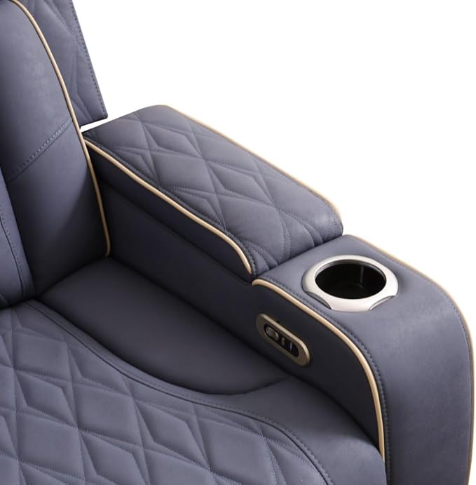 Matte Leather Power Recliner Sofa Set with LED, Living Room Furniture Set,Sanded Leather Sofa Set with USB Port/Storage Console/Cup Holder for Living Room Home Office (Blueish Grey)