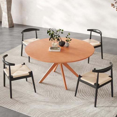 Bellemave Round Dining Table for 4-6, Solid Wood 47" Kitchen Table with Intersecting Pedestal Base, for Kitchen, Dining Room, Living Room (Honey)