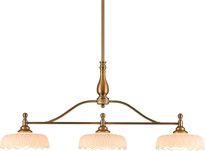 HDDFL Chandeliers Pendant Light Fixture Vintage Pendant Lighting Fixtures 3 Lights Chandelier Kitchen Glass Hanging Lamp for Island Dining Living Room Brass and White