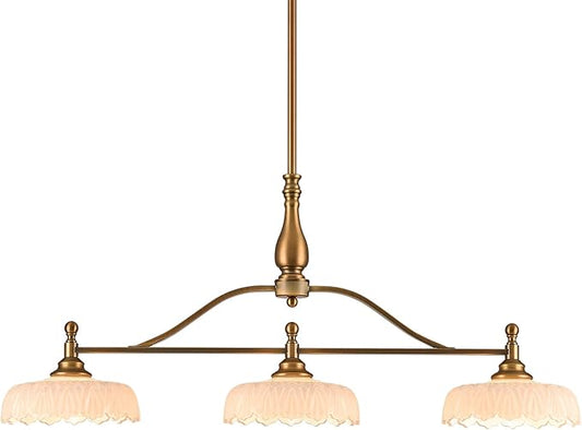 HDDFL Chandeliers Pendant Light Fixture Vintage Pendant Lighting Fixtures 3 Lights Chandelier Kitchen Glass Hanging Lamp for Island Dining Living Room Brass and White