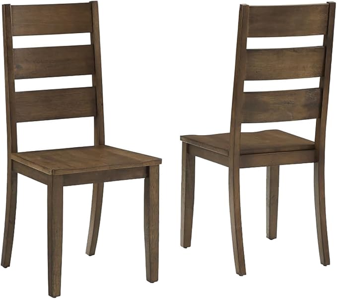 Crosley Furniture Joanna Modern Farmhouse Ladder Back Wood Dining Chairs Set of 2, Dark Oak