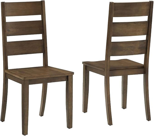 Crosley Furniture Joanna Modern Farmhouse Ladder Back Wood Dining Chairs Set of 2, Dark Oak