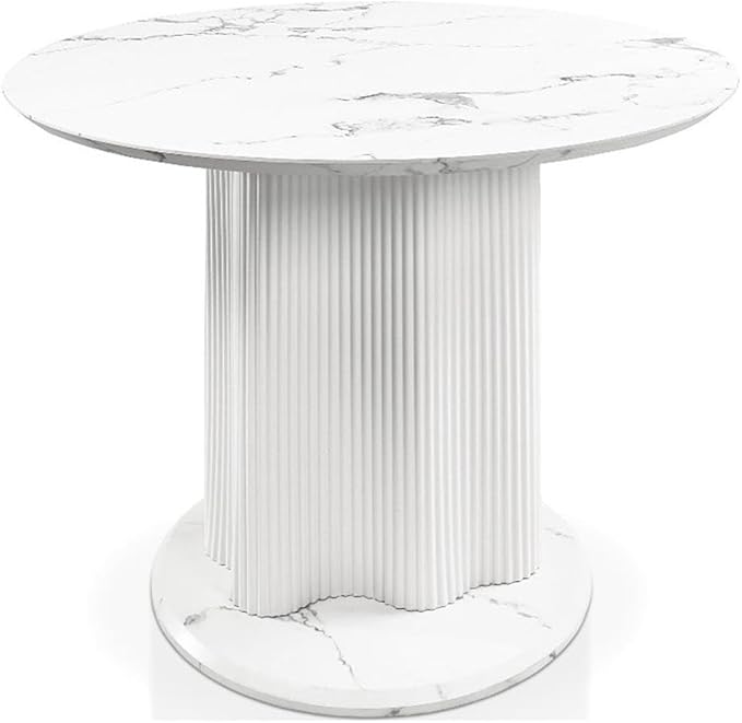 Homes: Inside + Out Elara Modern 39-inch Round Dining Table with Fluted Pedestal Base, Seats up to 4, for Home Kitchen, Living Room, White