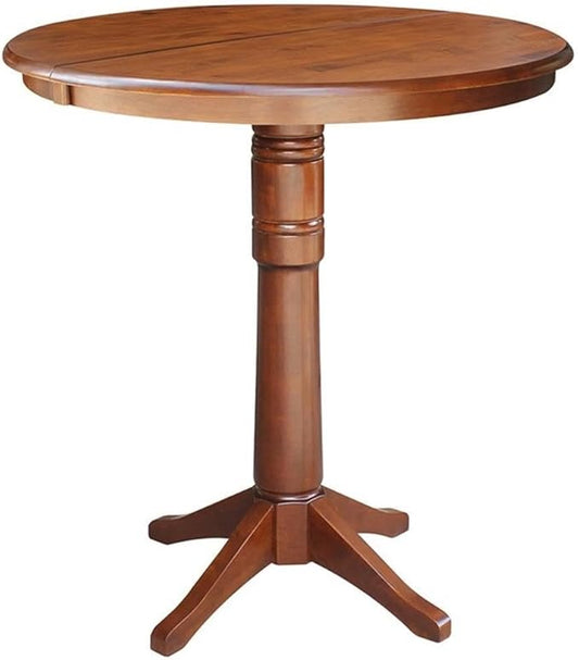 International Concepts 36" Round Top Pedestal Table with 12" Leaf-40.9" H-Dining, Counter, or Bar Height, Espresso
