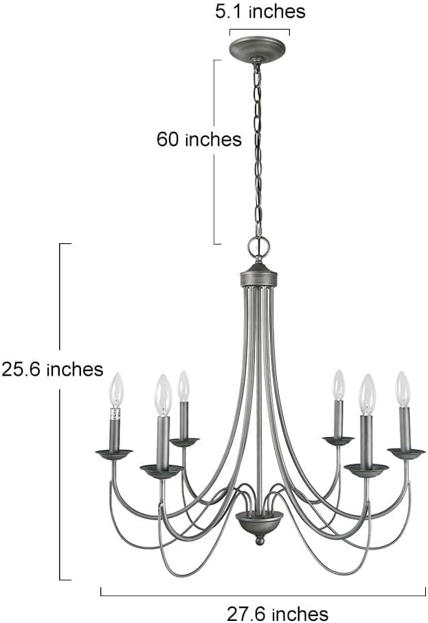 LOG BARN French Country Chandelier, Modern Farmhouse Lighting Style in Brushed Rustic Dark Grey, Kitchen Island Pendant for Dining Room, Bedroom
