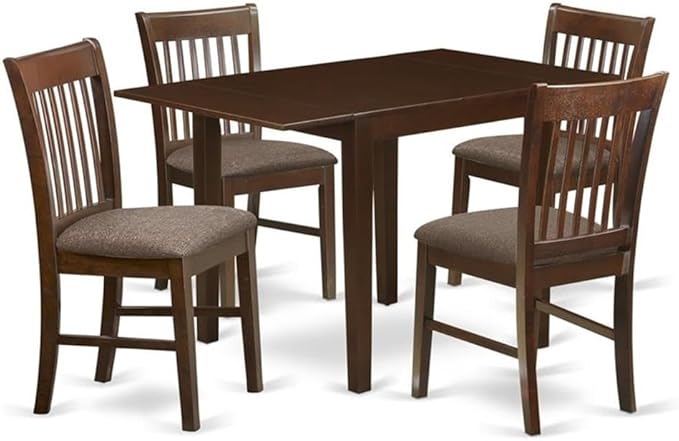 East West Furniture NDNO5-MAH-C 5 Piece Kitchen Table Set for 4 Includes a Rectangle Dining Table with Dropleaf and 4 Linen Fabric Dining Room Chairs, 30x48 Inch, Mahogany