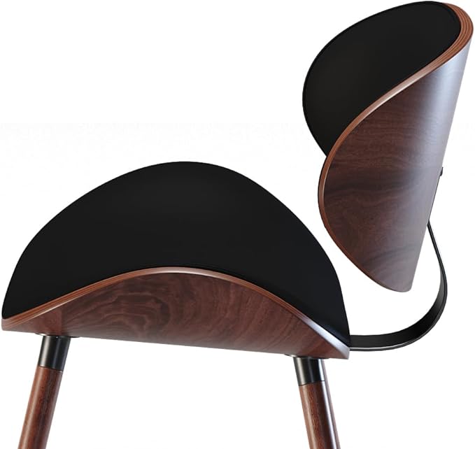 SIMPLIHOME Marana Dining Chairs - Upholstered Bentwood Back and Vegan Leather Kitchen Chair in Black, Mid-Century Modern Dining Room or Kitchen Seating with Contoured Seat and Beech Wood Base