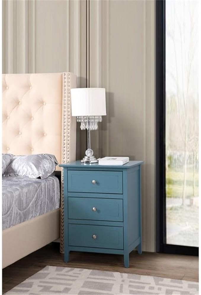 Glory Furniture Daniel 3 Drawer Nightstand in Teal