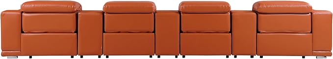 Blackjack Furniture Venice Top Grain Italian Leather Power Recline 7 Piece 4 Seater Sofa - 175" Theater Seating Modern Couch for Living Room Apartment with Adjustable Headrests & USB Port, Camel