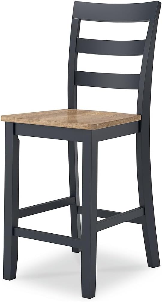 Signature Design by Ashley Gesthaven Casual 24.25" Counter Height Bar Stool with Saber Leg and Slat Back, Set of 2, Light Brown & Blue