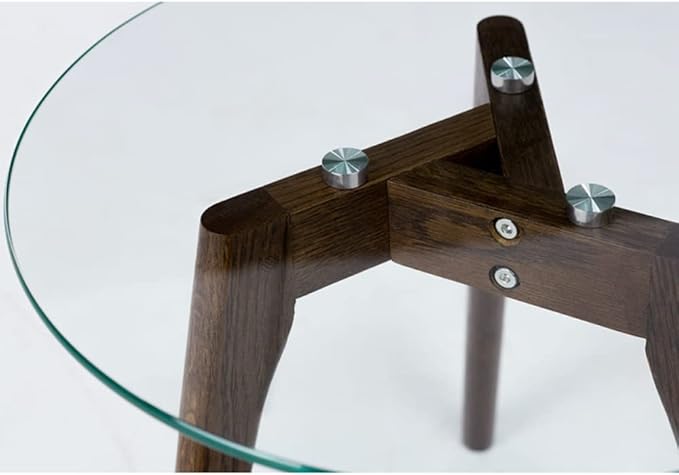 Tempered Glass Small End Table, Mnimalist Round Side Table, Mid-Century Modern End Side Table for Living Room Bedroom Small Spaces Office, with Triskele Walnut Wood Legs (15.7" D x 15.7" H)