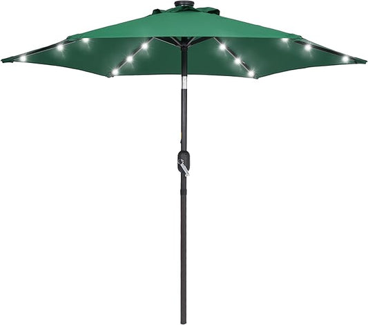 7.5ft Outdoor Umbrella Patio Umbrella with Solar Lights,18 LED Lighted Table Market Outdoor Umbrella, 2-Year-Non-Fading, for Pool, Deck, Garden,Backyard