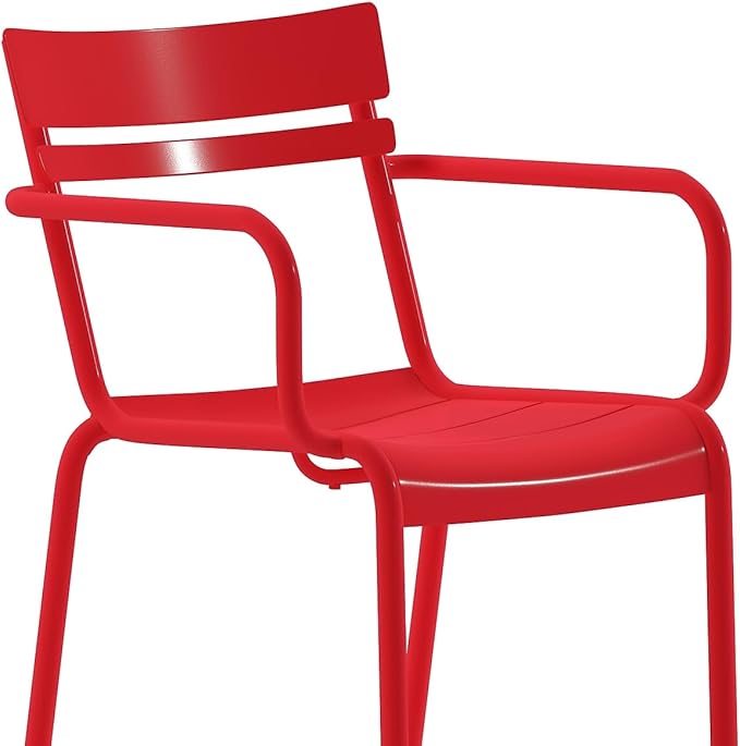 Flash Furniture Nash Commercial Grade Steel Stack Chair, Indoor-Outdoor Arm Chair with 2 Slat Back, Red