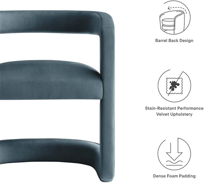 Modway Winslow Stain-Resistant Performance Velvet Accent Chair in [Color]- Open Back Barrel Armchair - Versatile Upholstered Dining Chair - Cozy Reading Chair