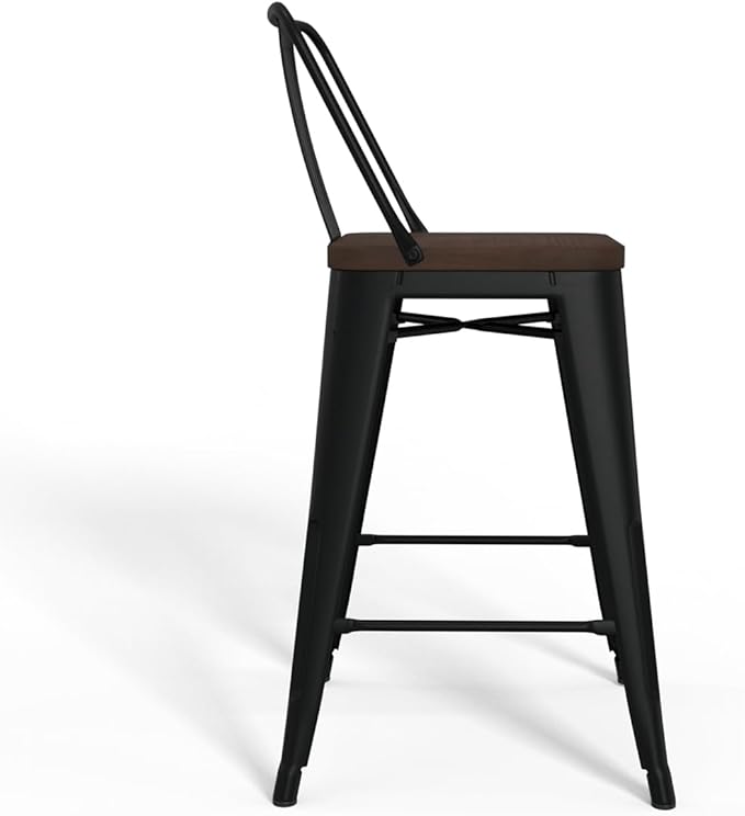 SIMPLIHOME Rayne Industrial Metal 24 inch Metal / Wood Counter Height Stool (Set of 2) in Black for the Dining Room and Kitchen