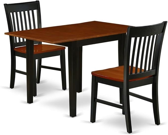East West Furniture NDNO3-BCH-W 3 Piece Dinette Set for Small Spaces Contains a Rectangle Dining Table with Dropleaf and 2 Dining Room Chairs, 30x48 Inch, Black & Cherry