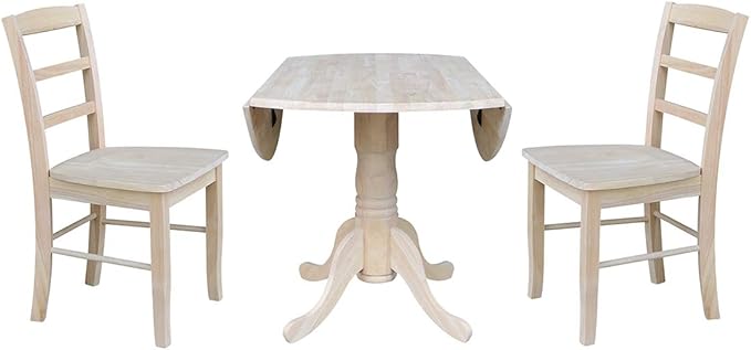 International Concepts 42" Dual Drop Leaf 2 Madrid Chairs Dining Table, Unfinished