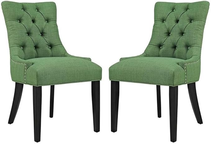 Modway Regent Modern Tufted Upholstered Fabric Two Dining Chairs with Nailhead Trim in Green