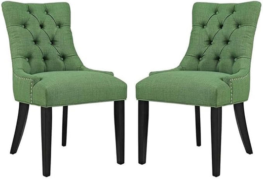 Modway Regent Modern Tufted Upholstered Fabric Two Dining Chairs with Nailhead Trim in Green