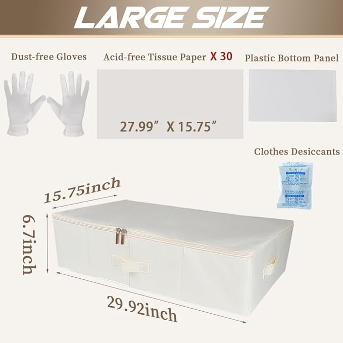 Wedding Dress Storage Box: Dresses Preservation Bag with 30Pcs Acid-free Tissue Paper & Microfiber Gloves